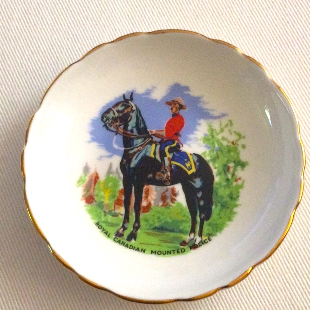 3/$10 | Vintage Gold Trim Mini dish with Royal Canadian Mounted Police Scene